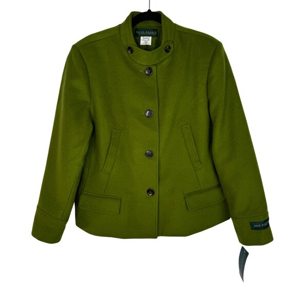 Harve Benard 90s Women’s Size 14 Bratz Green 100% Wool Pea Coat Button Front - Picture 1 of 10